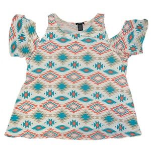 White Aztec off the shoulder flowy top
